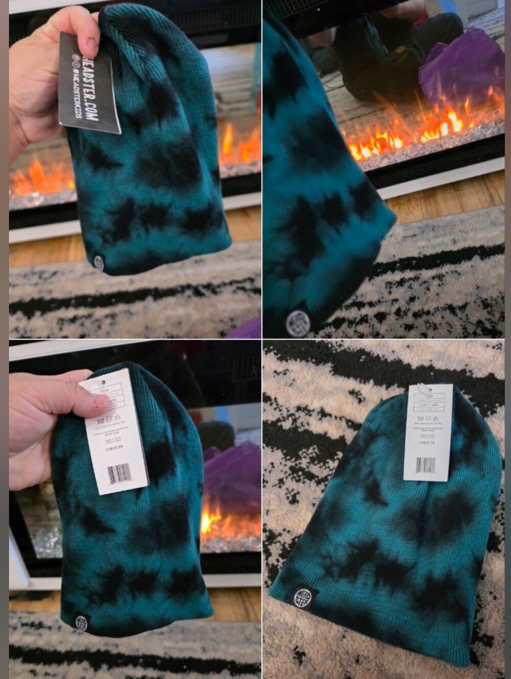 Teal & Black Tie-Dye Knit Beanie for Kid Boys